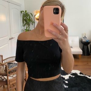 Black over the shoulder crop top